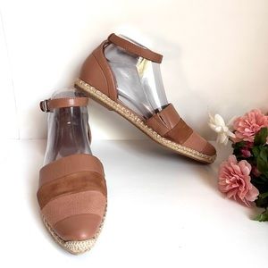NINE WEST Ubetchao Tan Vegan Leather Ankle Strap Espadrille Flats